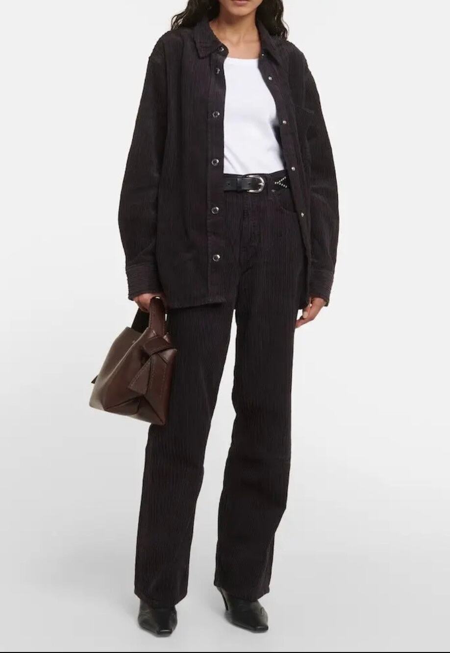 Agolde Brown Corduroy 2 Piece Button Up Shirt Baggy High Rise Pants Set S